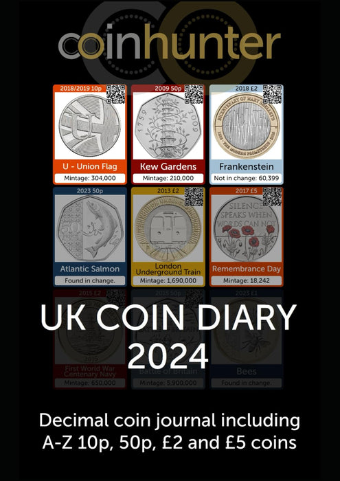 UK COIN DIARY 2024: Decimal coin journal Extra Large - including A-Z 10p, 50p, £2 and £5 coins + Bonus