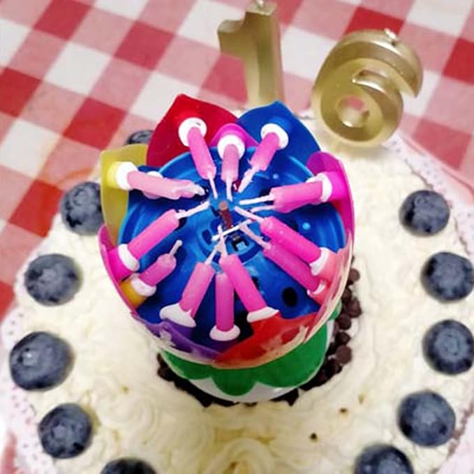 Lotus Flower Shape Flat Bottom Rotating Electronic Birthday Cake Musical Candle