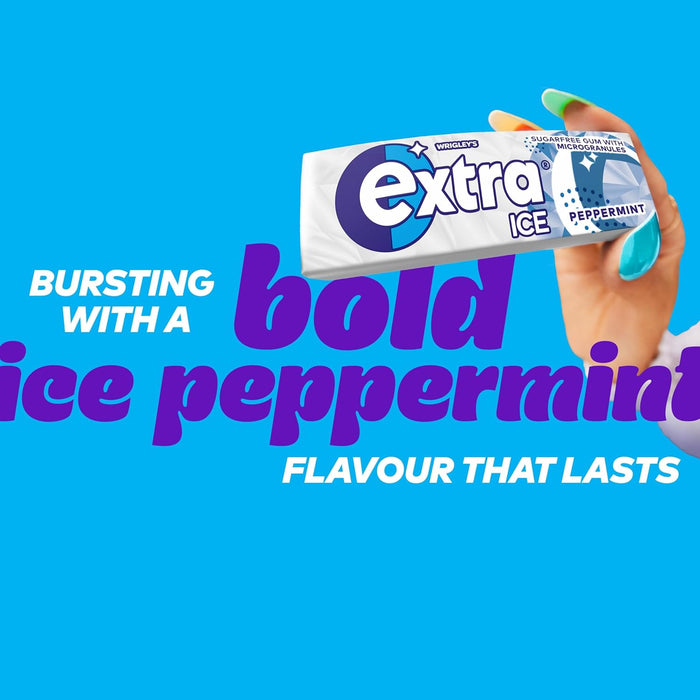 Wrigley's Extra Ice Chewing Gum, Ice Peppermint Flavour with Microgranules, 30 Packs of 10 Pieces, Sugar Free Bulk Pack Gum with Xylitol (300 pieces)