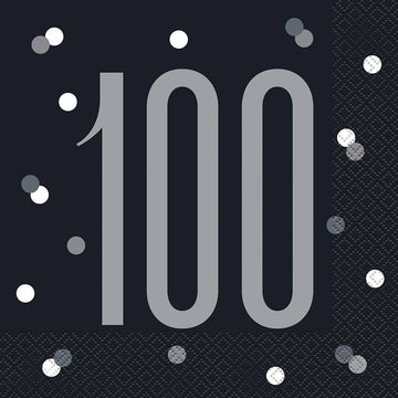 100th Birthday Glitz Black & Silver Paper Napkins