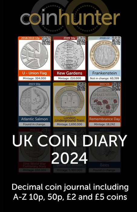 UK COIN DIARY 2024: Decimal coin journal including A-Z 10p, 50p, £2 and £5 coins + Bonus