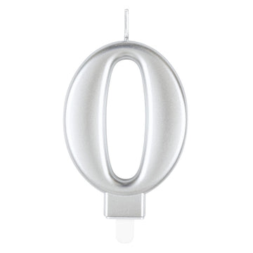 Metallic Silver Number 0 Birthday Candle