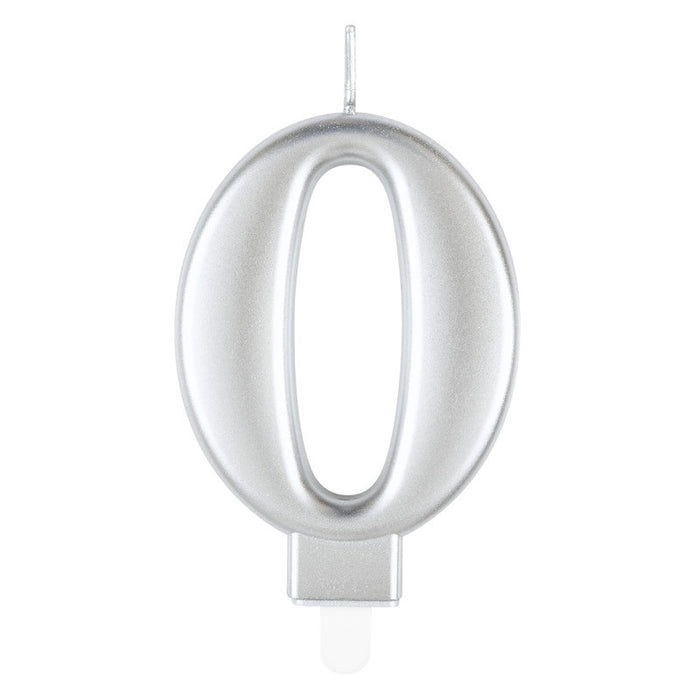 Metallic Silver Number 0 Birthday Candle