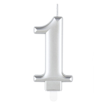 Metallic Silver Number 1 Birthday Candle
