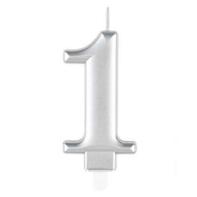 Metallic Silver Number 1 Birthday Candle