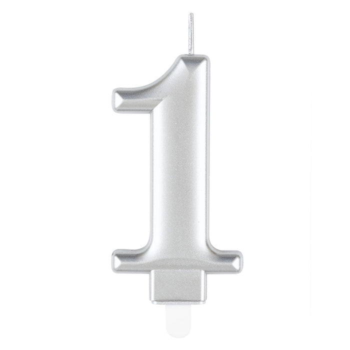 Metallic Silver Number 1 Birthday Candle