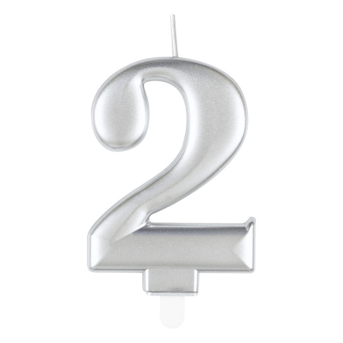 Metallic Silver Number 2 Birthday Candle