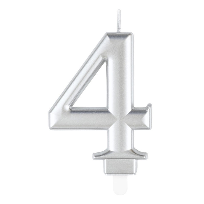 Metallic Silver Number 4 Birthday Candle