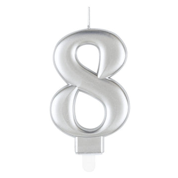 Metallic Silver Number 8 Birthday Candle