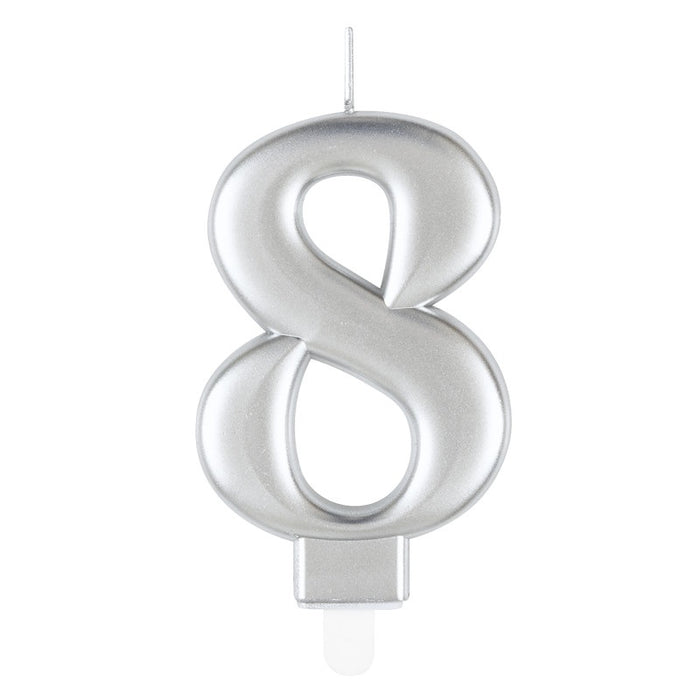 Metallic Silver Number 8 Birthday Candle