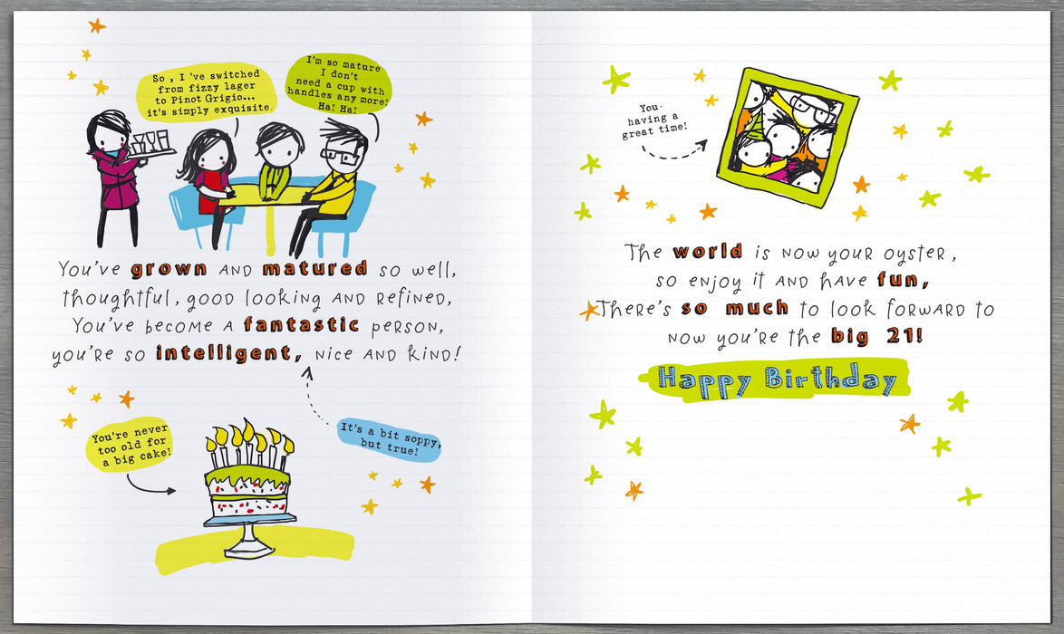 Oodles of Doodles Birthday Card for 21st, Cute Design
