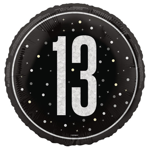 18" Glitz Black 13 Prism Foil Balloon Round (Optional Helium Inflation)