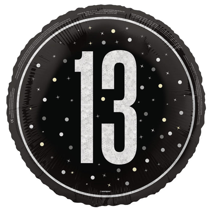 18" Glitz Black 13 Prism Foil Balloon Round (Optional Helium Inflation)