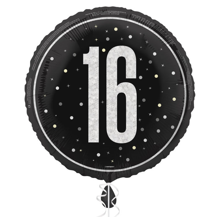 18" Glitz Black 16 Prism Foil Balloon Round (Optional Helium Inflation)