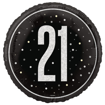 18" Glitz Black 21 Prism Foil Balloon Round (Optional Helium Inflation)