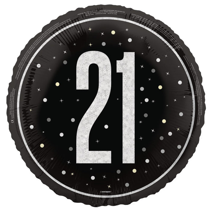 18" Glitz Black 21 Prism Foil Balloon Round (Optional Helium Inflation)