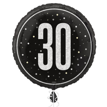 18" Glitz Black 30 Prism Foil Balloon Round (Optional Helium Inflation)