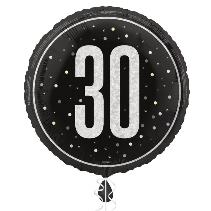 18" Glitz Black 30 Prism Foil Balloon Round (Optional Helium Inflation)