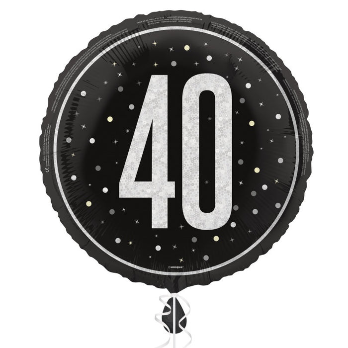 18" Glitz Black 40 Prism Foil Balloon Round (Optional Helium Inflation)