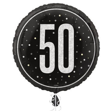 18" Glitz Black 50 Prism Foil Balloon Round (Optional Helium Inflation)