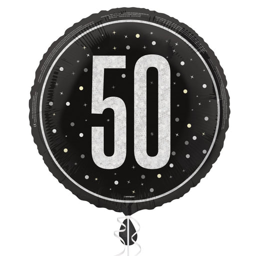 18" Glitz Black 50 Prism Foil Balloon Round (Optional Helium Inflation)