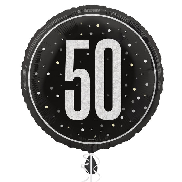 18" Glitz Black 50 Prism Foil Balloon Round (Optional Helium Inflation)