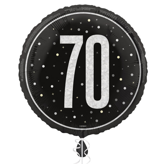 18" Glitz Black 70 Prism Foil Balloon Round (Optional Helium Inflation)