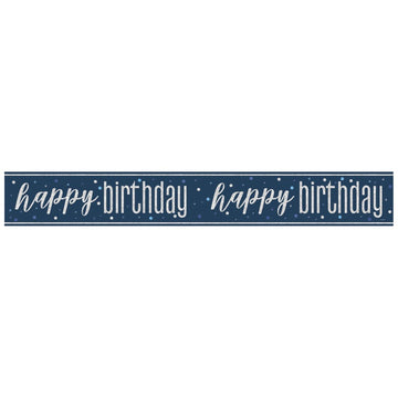 Glitz Happy Birthday Blue Prism Foil Banner 9 ft