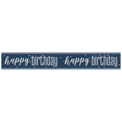 Glitz Happy Birthday Blue Prism Foil Banner 9 ft