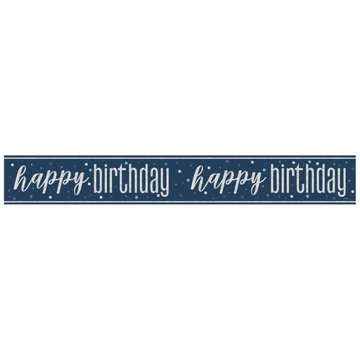 Glitz Happy Birthday Blue Prism Foil Banner 9 ft