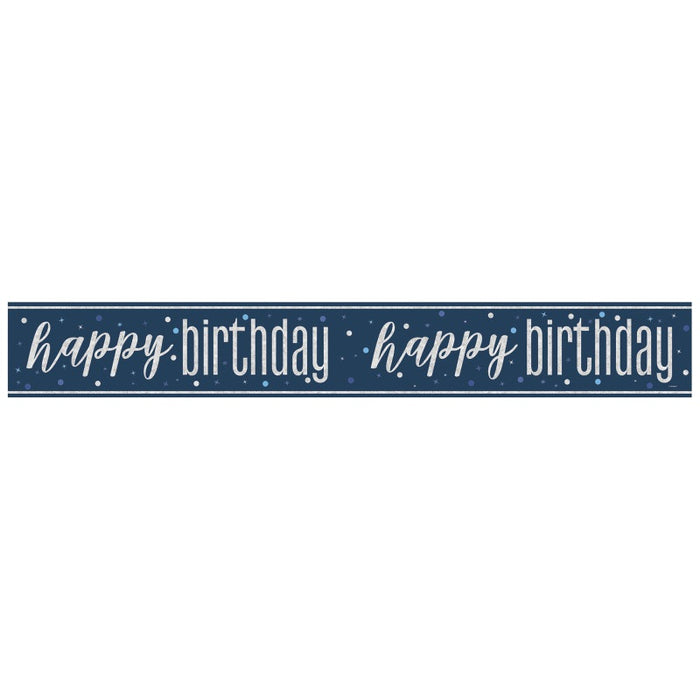 Glitz Happy Birthday Blue Prism Foil Banner 9 ft