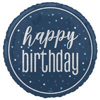 Blue Glitz Happy Birthday Foil Balloon (Optional Helium Inflation)