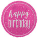 18" Glitz Pink Happy Birthday Foil Balloon Round (Optional Helium Inflation)