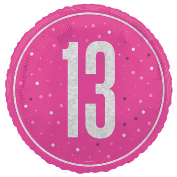 18" Glitz Pink 13 Prism Foil Balloon Round (Optional Helium Inflation)