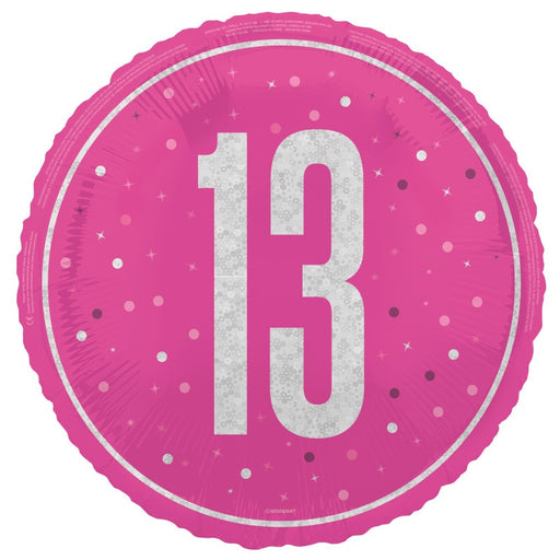 18" Glitz Pink 13 Prism Foil Balloon Round (Optional Helium Inflation)