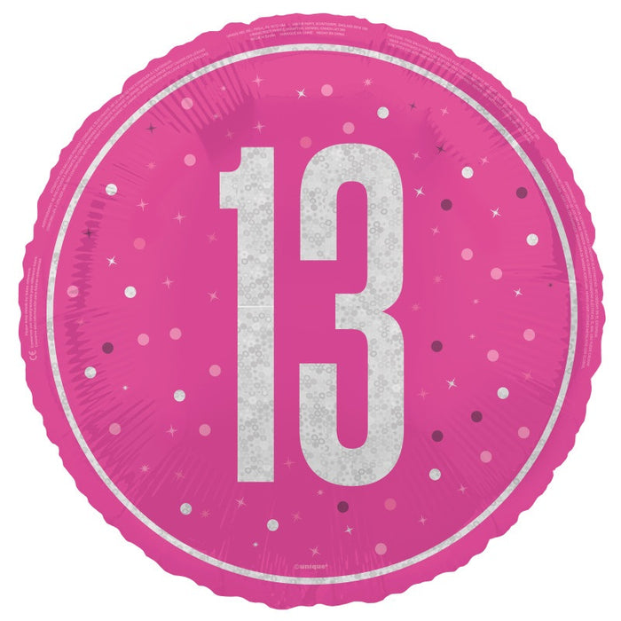 18" Glitz Pink 13 Prism Foil Balloon Round (Optional Helium Inflation)