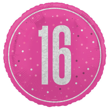 18" Glitz Pink 16 Prism Foil Balloon Round (Optional Helium Inflation)