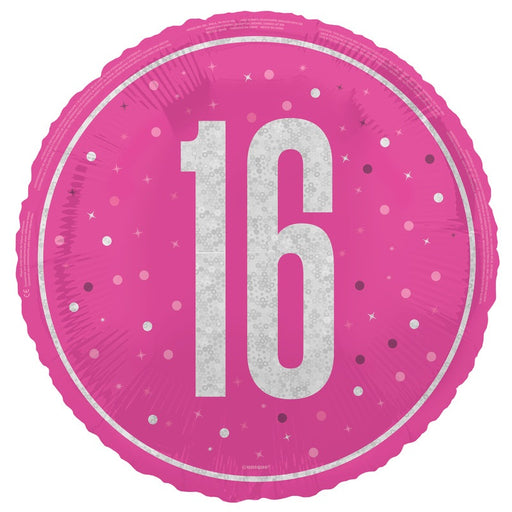 18" Glitz Pink 16 Prism Foil Balloon Round (Optional Helium Inflation)