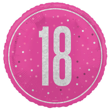 18" Glitz Pink 18 Prism Foil Balloon Round (Optional Helium Inflation)