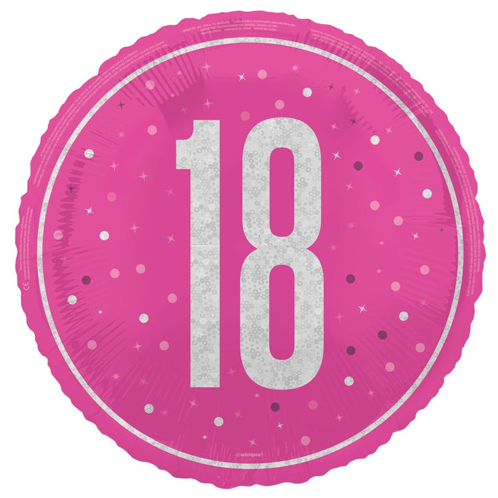 18" Glitz Pink 18 Prism Foil Balloon Round (Optional Helium Inflation)