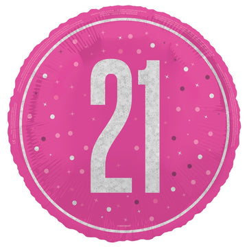 18" Glitz Pink 21 Prism Foil Balloon Round (Optional Helium Inflation)