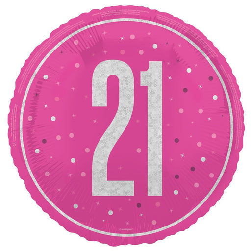 18" Glitz Pink 21 Prism Foil Balloon Round (Optional Helium Inflation)
