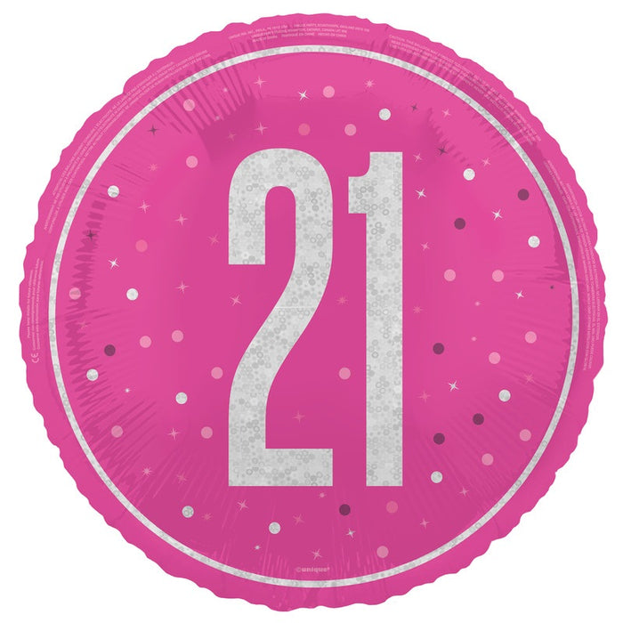 18" Glitz Pink 21 Prism Foil Balloon Round (Optional Helium Inflation)