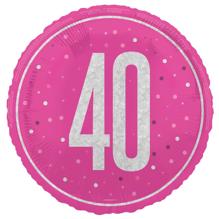 18" Glitz Pink 40 Prism Foil Balloon Round (Optional Helium Inflation)
