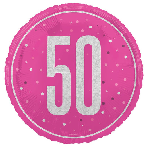 18" Glitz Pink 50 Prism Foil Balloon Round (Optional Helium Inflation)