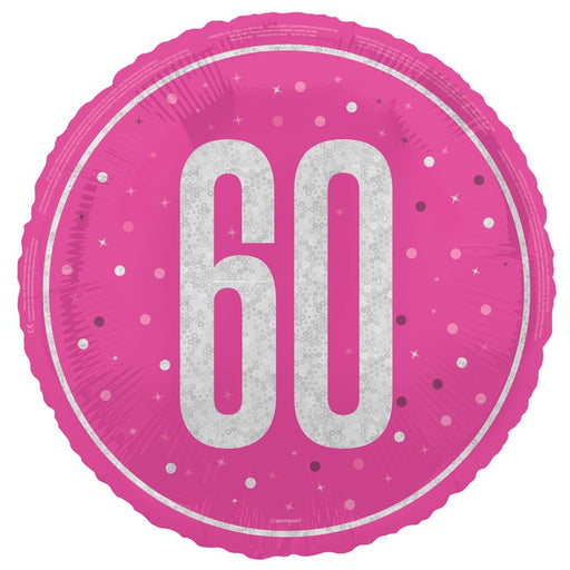 18" Glitz Pink 60 Prism Foil Balloon Round (Optional Helium Inflation)