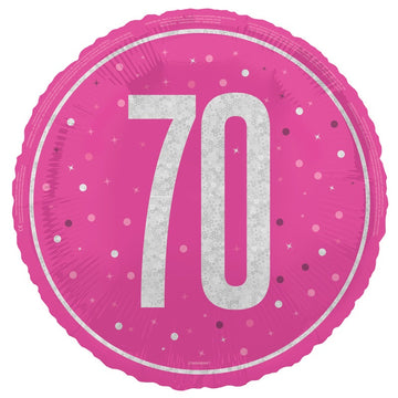 18" Glitz Pink 70 Prism Foil Balloon Round (Optional Helium Inflation)