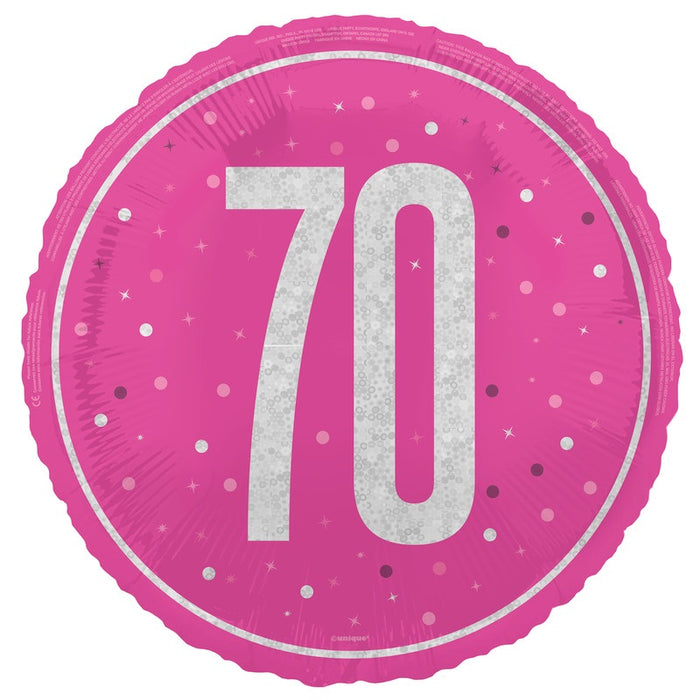 18" Glitz Pink 70 Prism Foil Balloon Round (Optional Helium Inflation)