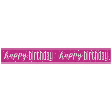 Glitz Happy Birthday Pink Prism Foil Banner 9 ft