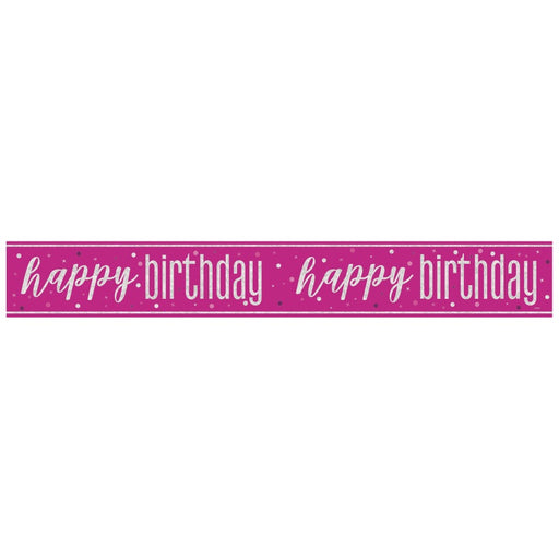 Glitz Happy Birthday Pink Prism Foil Banner 9 ft